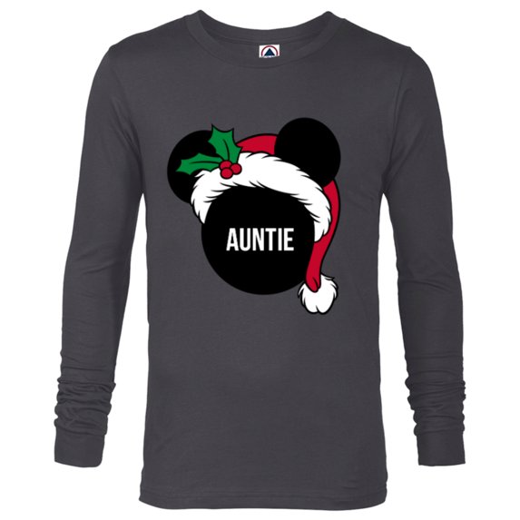 Disney Mickey Mouse Santa Hat AUNTIE Holiday Family - Long Sleeve T-Shirt for Men - Customized-Charcoal Heather