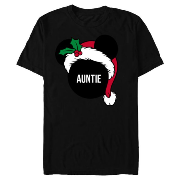 Disney Mickey Mouse Santa Hat AUNTIE Holiday Family - Short Sleeve Blended T-Shirt for Adults - Customized-Black