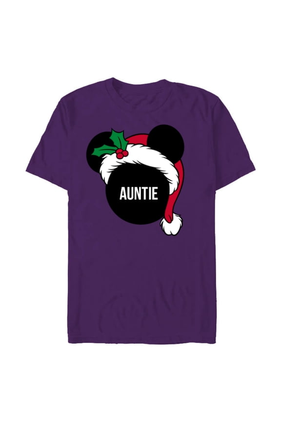 Mickey Mouse Santa Hat AUNTIE Holiday Family - Short Sleeve Blended T-Shirt for Adults - Customized-Purple