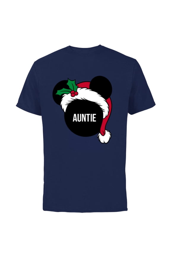 Mickey Mouse Santa Hat AUNTIE Holiday Family - Short Sleeve Cotton T-Shirt for Adults - Customized-Navy
