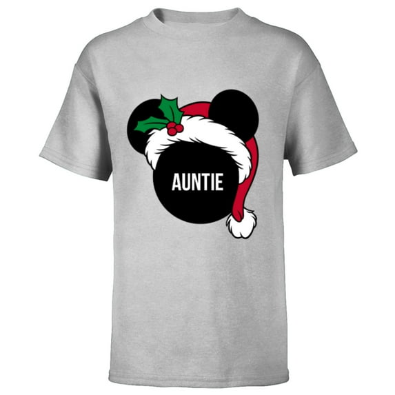 Disney Mickey Mouse Santa Hat AUNTIE Holiday Family - Short Sleeve T-Shirt for Kids - Customized-Athletic Heather