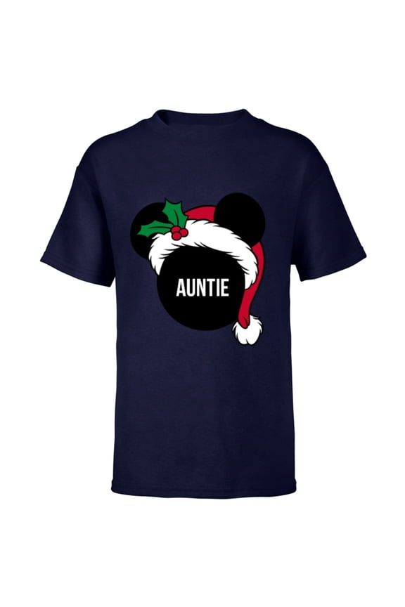 Mickey Mouse Santa Hat AUNTIE Holiday Family - Short Sleeve T-Shirt for Kids - Customized-Navy