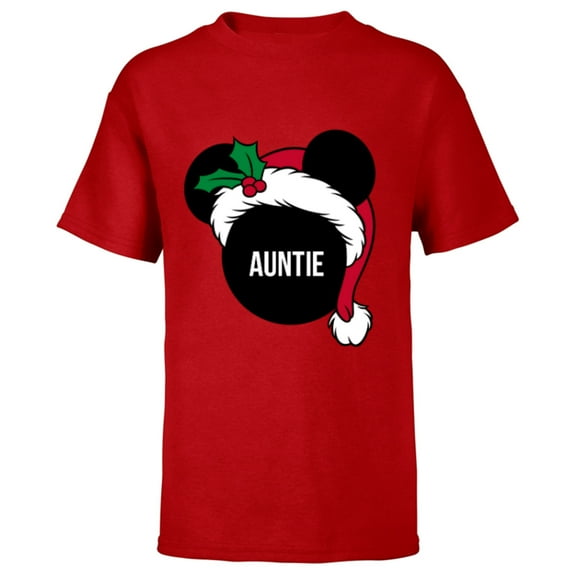 Disney Mickey Mouse Santa Hat AUNTIE Holiday Family - Short Sleeve T-Shirt for Kids - Customized-Red