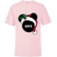 thumbnail image 1 of Disney Mickey Mouse Santa Hat AUNTIE Holiday Family - Short Sleeve T-Shirt for Kids - Customized-Soft Pink, 1 of 5