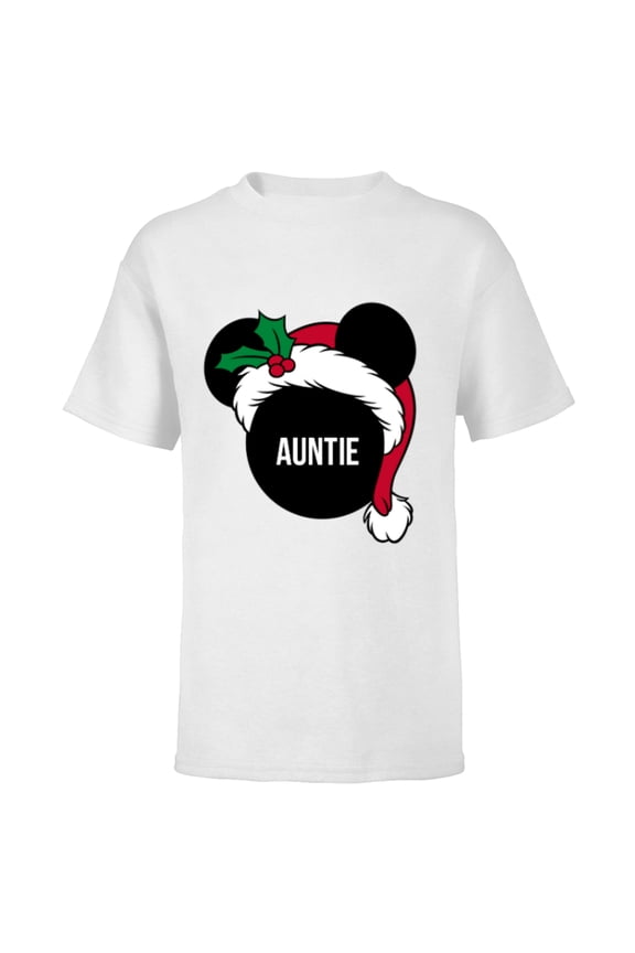 Mickey Mouse Santa Hat AUNTIE Holiday Family - Short Sleeve T-Shirt for Kids - Customized-White