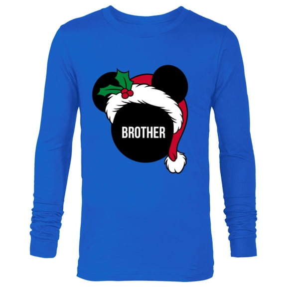 Disney Mickey Mouse Santa Hat BROTHER Holiday Family - Long Sleeve T-Shirt for Men - Customized-Navy