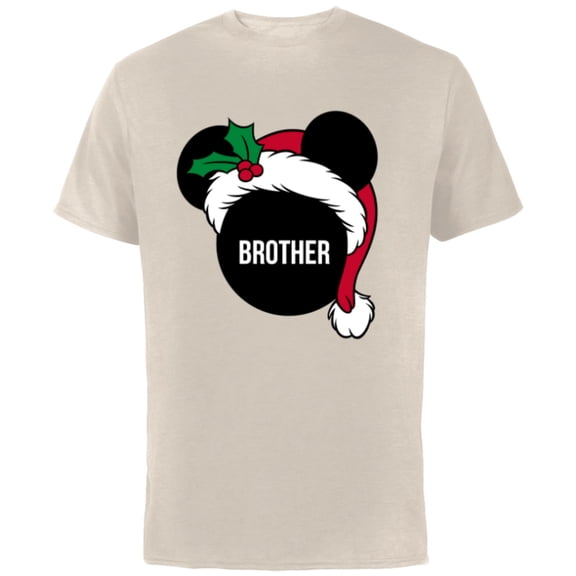 Disney Mickey Mouse Santa Hat BROTHER Holiday Family - Short Sleeve Cotton T-Shirt for Adults - Customized-Natural