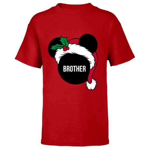 Disney Mickey Mouse Santa Hat BROTHER Holiday Family - Short Sleeve T-Shirt for Kids - Customized-Red
