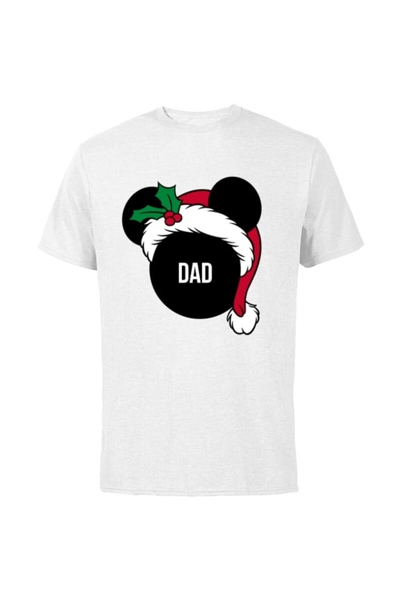 Mickey Mouse Santa Hat DAD Holiday Family - Short Sleeve Cotton T-Shirt for Adults - Customized-White