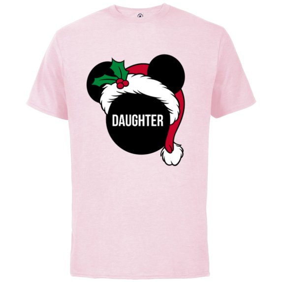 Disney Mickey Mouse Santa Hat DAUGHTER Holiday - Short Sleeve Cotton T-Shirt for Adults - Customized-Soft Pink