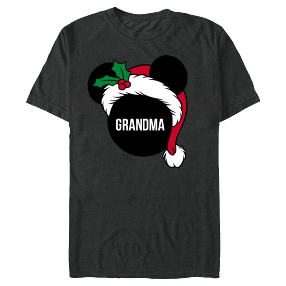 Disney Mickey Mouse Santa Hat GRANDMA Holiday Family - Short Sleeve Blended T-Shirt for Adults - Customized-Dark Heather