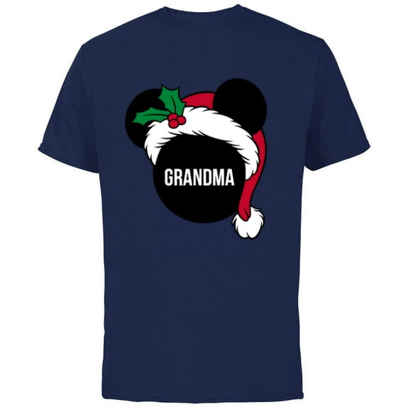 Disney Mickey Mouse Santa Hat GRANDMA Holiday Family - Short Sleeve Cotton T-Shirt for Adults - Customized-Navy