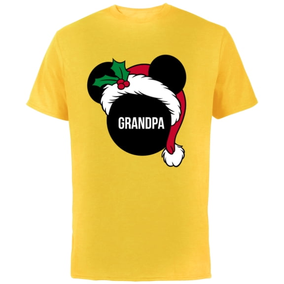 Disney Mickey Mouse Santa Hat GRANDPA Holiday Family - Short Sleeve Cotton T-Shirt for Adults - Customized-Yellow