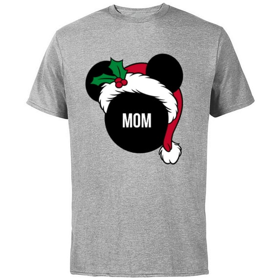 Disney Mickey Mouse Santa Hat MOM Holiday Family - Short Sleeve Cotton T-Shirt for Adults - Customized-Athletic Heather
