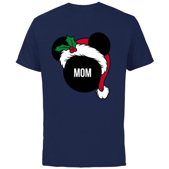 Disney Mickey Mouse Santa Hat MOM Holiday Family - Short Sleeve Cotton T-Shirt for Adults - Customized-Navy