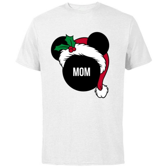 Disney Mickey Mouse Santa Hat MOM Holiday Family - Short Sleeve Cotton T-Shirt for Adults - Customized-White