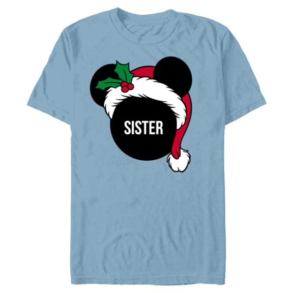 Disney Mickey Mouse Santa Hat SISTER Holiday Family - Short Sleeve Blended T-Shirt for Adults - Customized-Ocean Blue