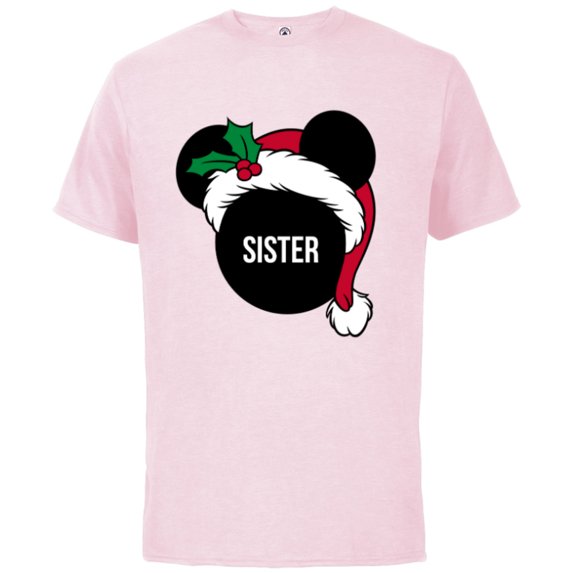 Disney Mickey Mouse Santa Hat SISTER Holiday Family - Short Sleeve Cotton T-Shirt for Adults - Customized-Soft Pink