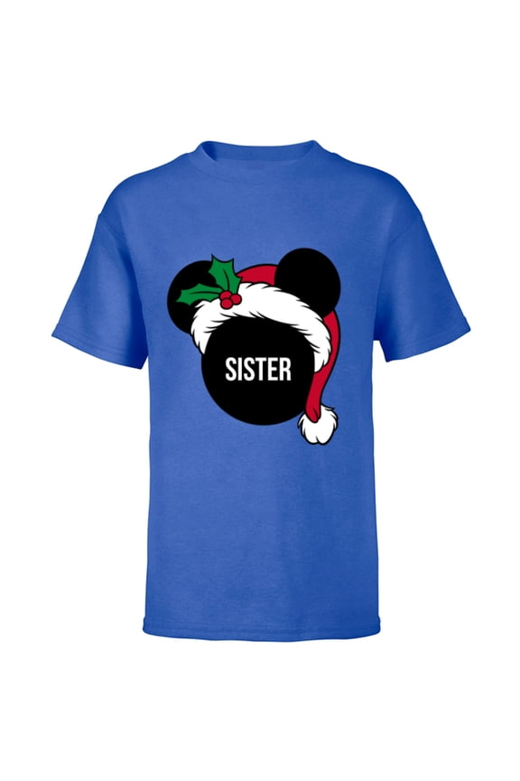 Mickey Mouse Santa Hat SISTER Holiday Family - Short Sleeve T-Shirt for Kids - Customized-Royal
