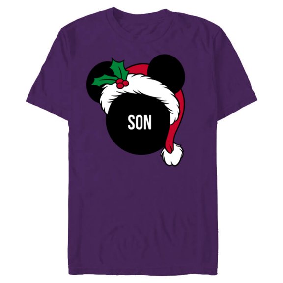 Disney Mickey Mouse Santa Hat SON Holiday Family - Short Sleeve Blended T-Shirt for Adults - Customized-Purple