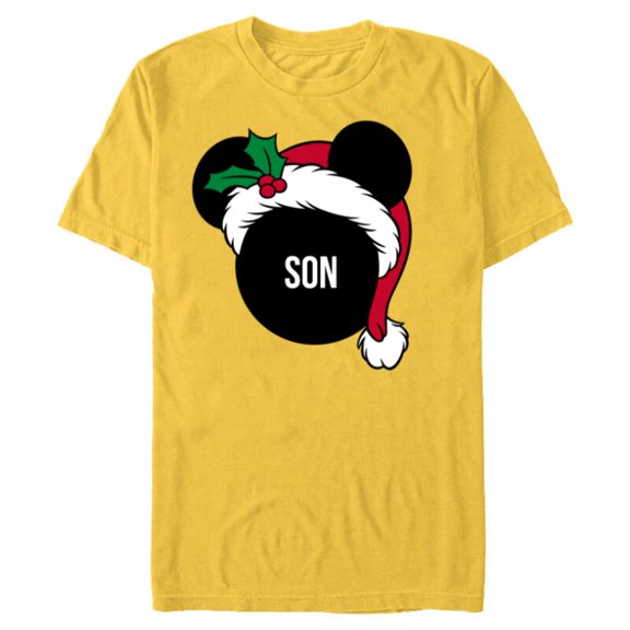 Disney Mickey Mouse Santa Hat SON Holiday Family - Short Sleeve Blended T-Shirt for Adults - Customized-Yellow