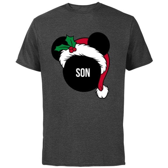 Disney Mickey Mouse Santa Hat SON Holiday Family - Short Sleeve Cotton T-Shirt for Adults - Customized-Charcoal