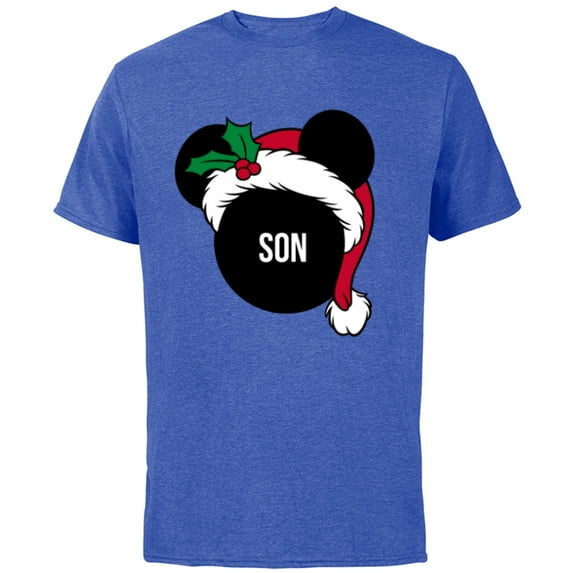 Disney Mickey Mouse Santa Hat SON Holiday Family - Short Sleeve Cotton T-Shirt for Adults - Customized-Royal Heather