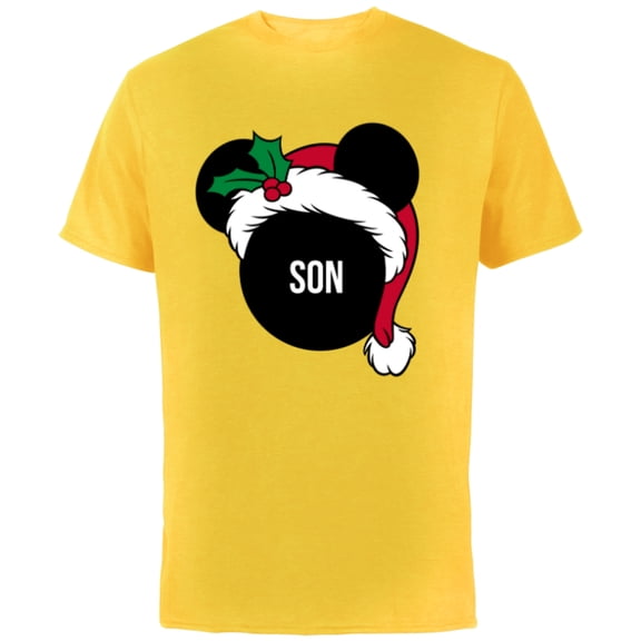 Disney Mickey Mouse Santa Hat SON Holiday Family - Short Sleeve Cotton T-Shirt for Adults - Customized-Yellow