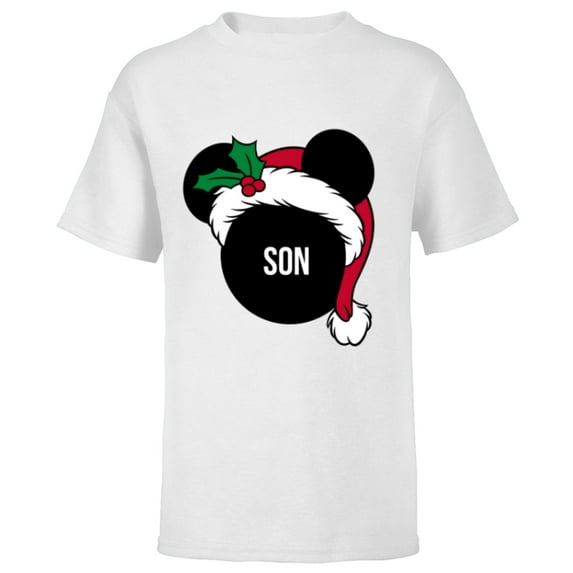 Disney Mickey Mouse Santa Hat SON Holiday Family - Short Sleeve T-Shirt for Kids - Customized-White