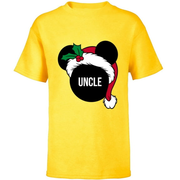 Disney Mickey Mouse Santa Hat UNCLE Holiday Family - Short Sleeve T-Shirt for Kids - Customized-Yellow