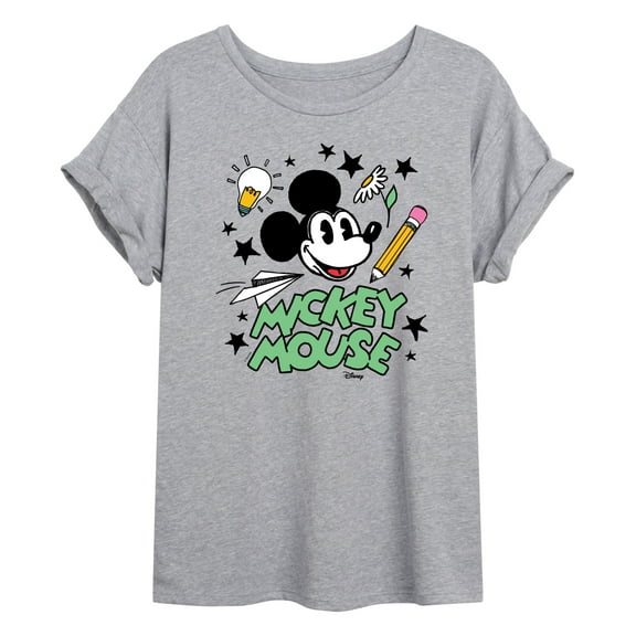 Disney - Mickey Mouse - School Doodles - Juniors Ideal Flowy Muscle T-Shirt