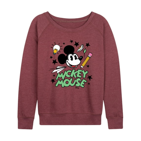 Disney - Mickey Mouse - School Doodles - Women's Lightweight French Terry Long Sleeve Shirt