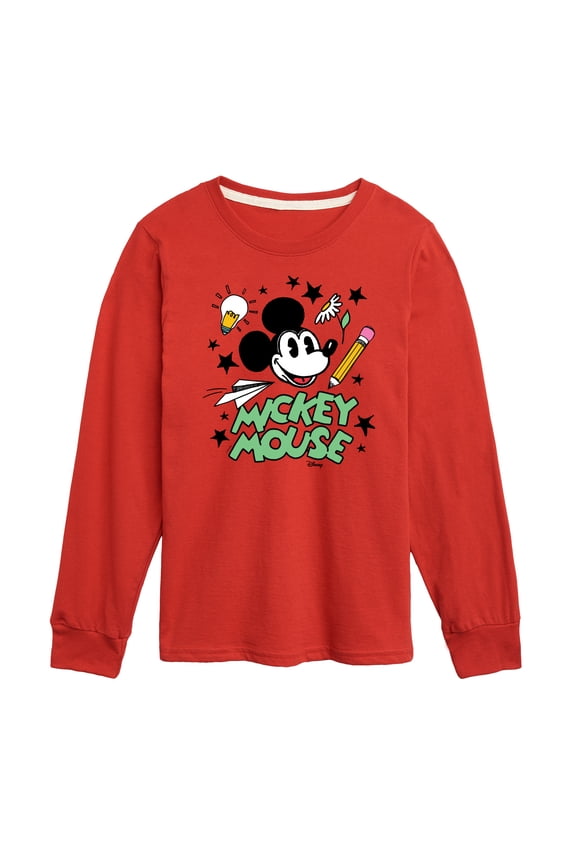 - Mickey Mouse - School Icons - Youth Long Sleeve Graphic T-Shirt