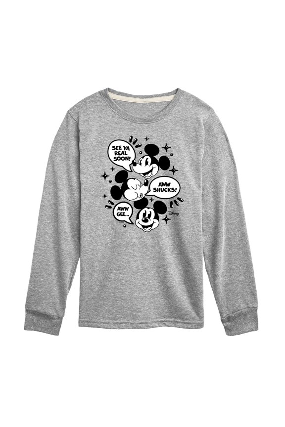 - Mickey Mouse - See Ya Soon!, Aww Shucks!, Aww Gee - Youth Long Sleeve Graphic T-Shirt
