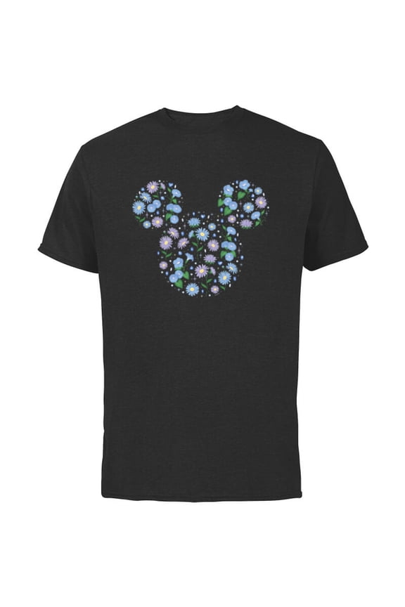Mickey Mouse September Birth Month Birthstone Flowers - Short Sleeve Cotton T-Shirt for Adults - Customized-Black