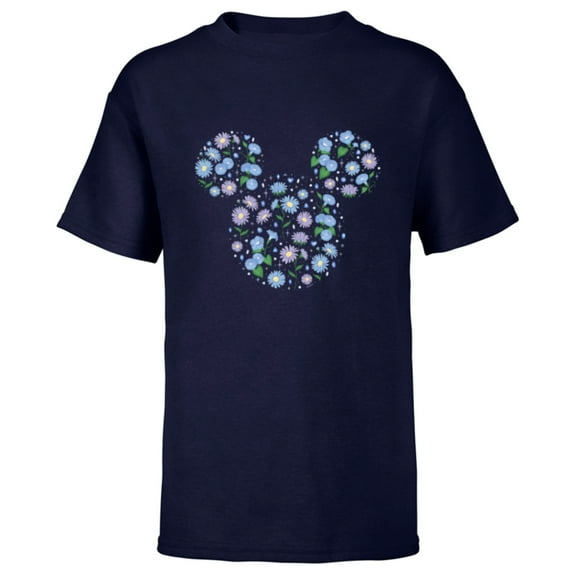 Disney Mickey Mouse September Birth Month Birthstone Flowers - Short Sleeve T-Shirt for Kids - Customized-Navy