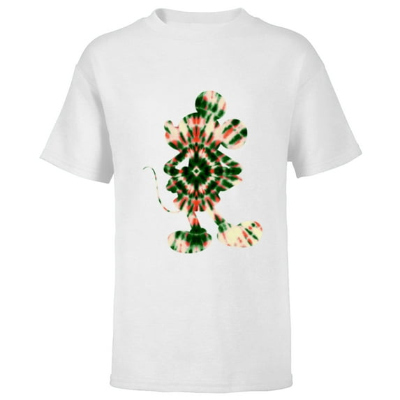 Disney Mickey Mouse Shape Christmas Holiday Tie-Dye Retro - Short Sleeve T-Shirt for Kids - Customized-White