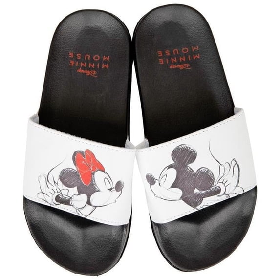 Disney Mickey Mouse & Sharing a Kiss Womens Flip Flop Slides, Size 10