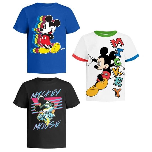 Disney Mickey Mouse Fantasia T Shirt for Kids, Toddler Boys Clothes, Blue/White/Black, 3 Pack