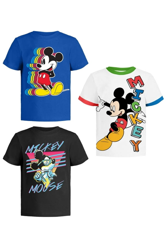 Mickey Mouse Fantasia T Shirt for Kids, Toddler Boys Clothes, Blue/White/Black, 3 Pack