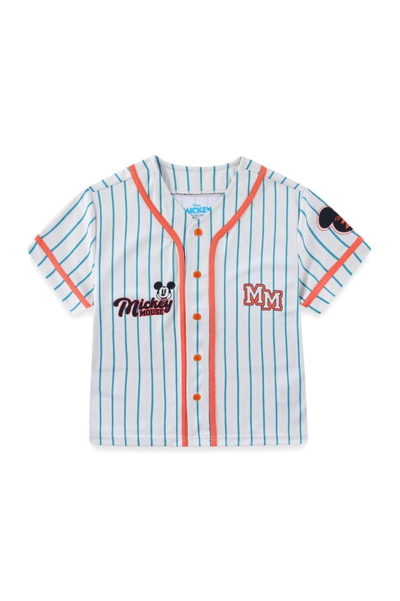 Mickey Mouse Short Sleeve Baseball Jersey Button-Down T-Shirt (Boys), Sizes 3T-7