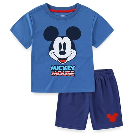 Disney Mickey Mouse Short Sleeve T-Shirt and Active Mesh Shorts Set (Boys), 2 Piece Set, Sizes 3T-7