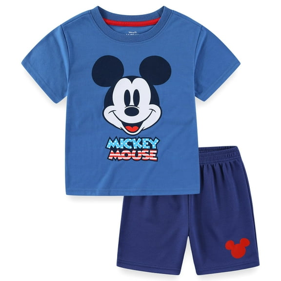Disney Mickey Mouse Short Sleeve T-Shirt and Active Mesh Shorts Set (Boys), 2 Piece Set, Sizes 3T-7