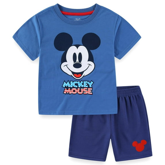 Disney Mickey Mouse Short Sleeve T-Shirt and Active Mesh Shorts Set (Boys), 2 Piece Set, Sizes 3T-7