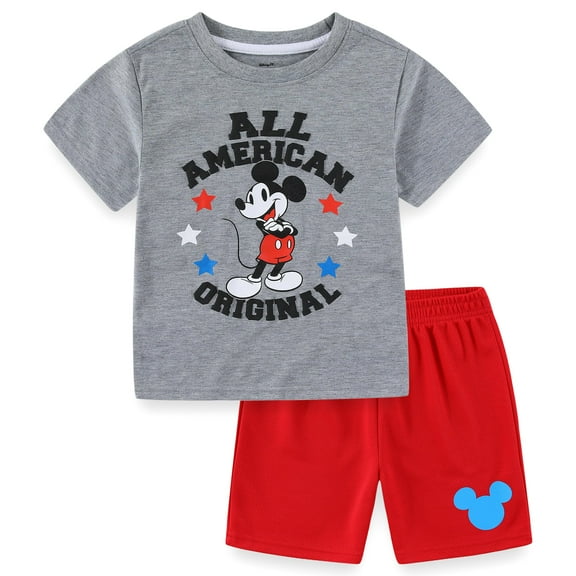 Disney Mickey Mouse Short Sleeve T-Shirt and Active Mesh Shorts Set (Boys), 2 Piece Set, Sizes 3T-7
