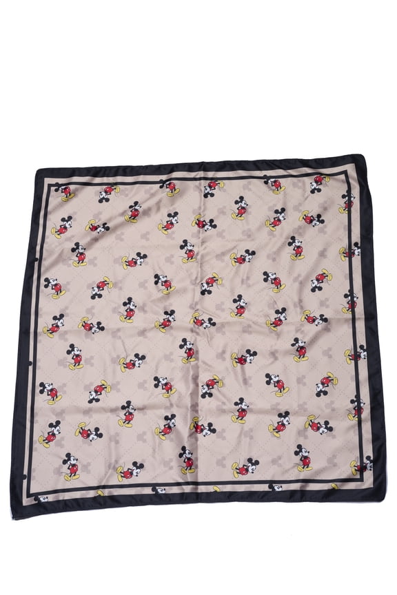 Mickey Mouse Silky Scarf 27 x 27 Tan Repeating Icon Square Neck Tie