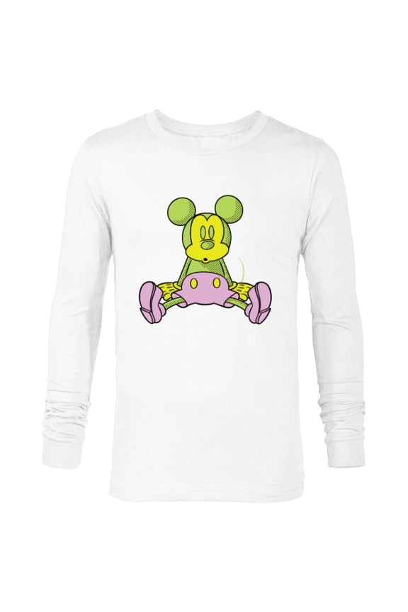 Mickey Mouse Sitting Down Retro Pop Art - Long Sleeve T-Shirt for Men - Customized-White