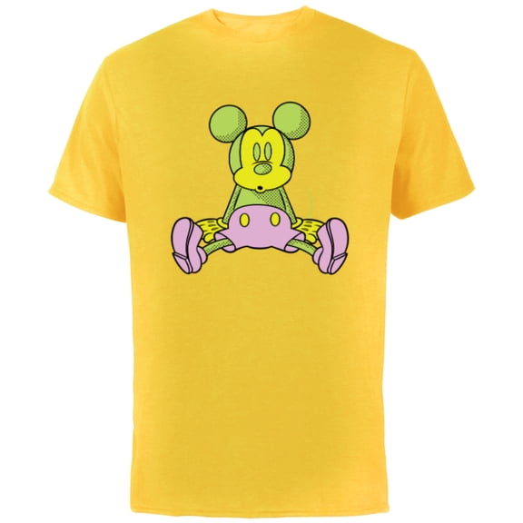 Disney Mickey Mouse Sitting Down Retro Pop Art - Short Sleeve Cotton T-Shirt for Adults - Customized-Yellow