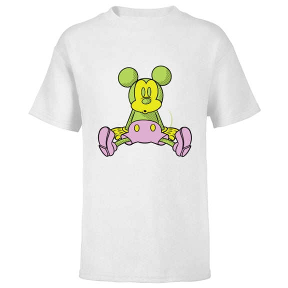 Disney Mickey Mouse Sitting Down Retro Pop Art - Short Sleeve T-Shirt for Kids - Customized-White