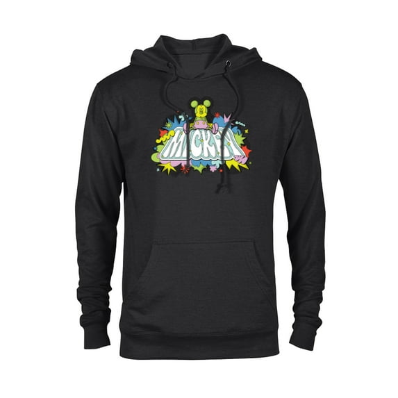 Disney Mickey Mouse Sitting Down on Name Retro Pop Art - Pullover Hoodie for Adults - Customized-Black